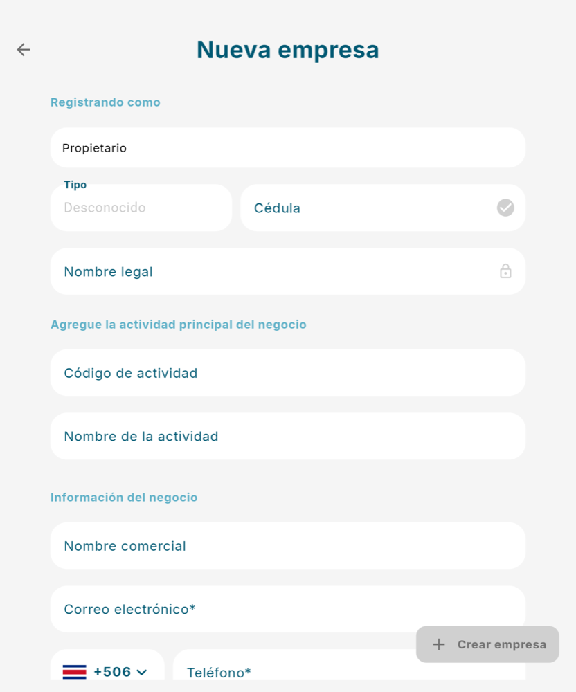 Formulario Nueva empresa - Tablet