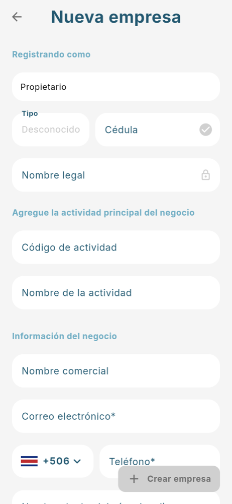 Formulario Nueva empresa - Móvil