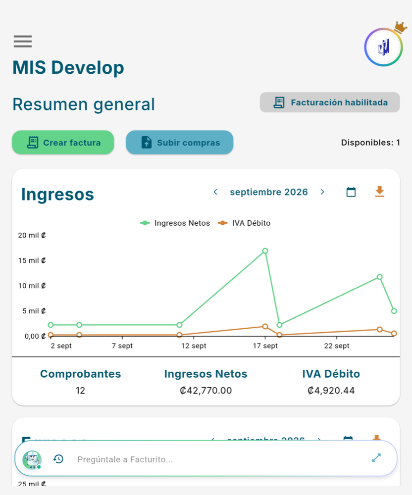 Inicio de MIS Develop - Tablet