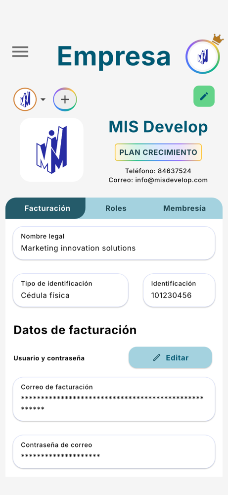 Negocio › Facturación con las credenciales cargadas - Móvil
